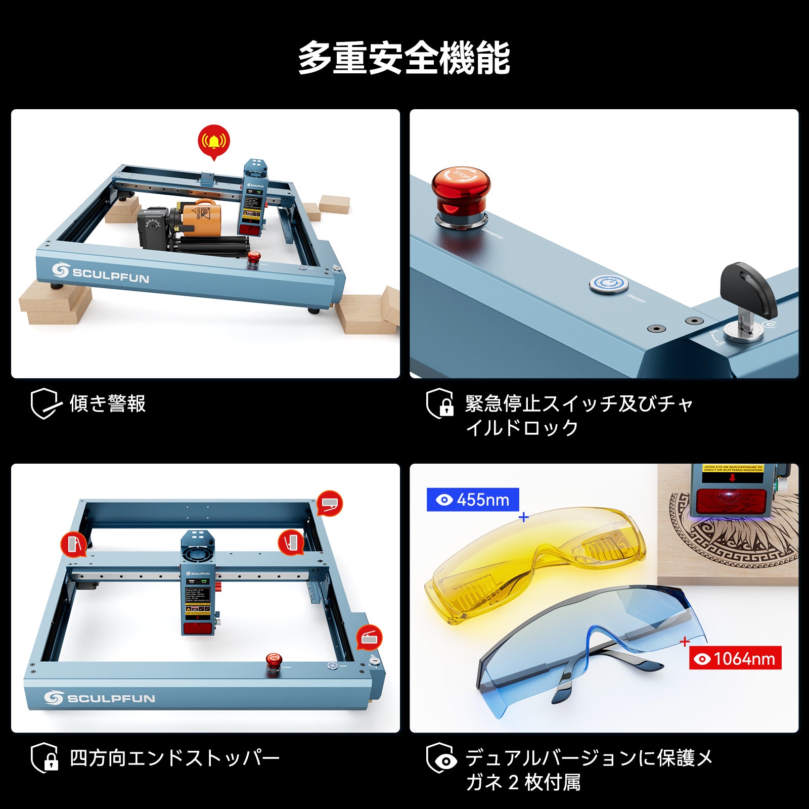 SCULPFUN A9 Ultra Dual 安全機能と互換性